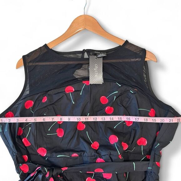 City Chic Molly Cherry Print Fit and Flare Sleeveless Dress Black Red 22 XL NWT - Picture 12 of 15